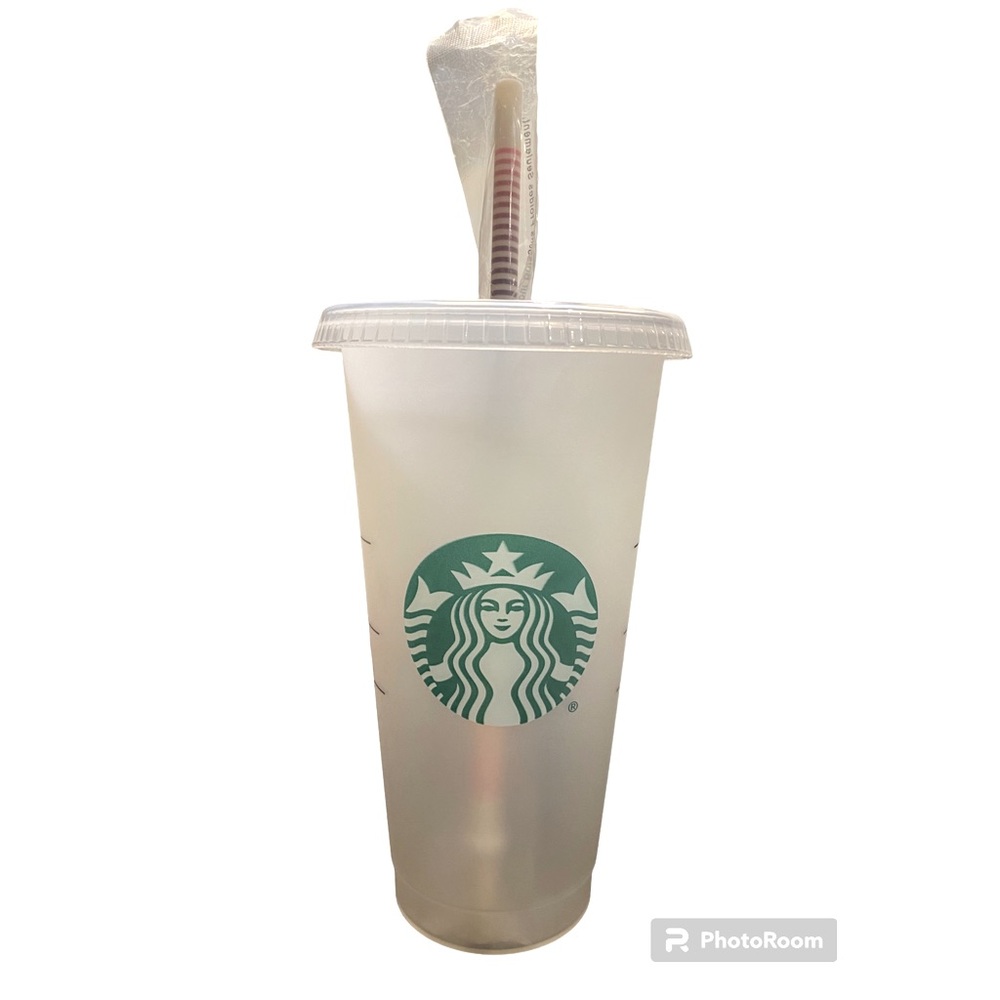 ⭐️Starbucks Clear Venti Cup with 2019 Reusable Rainbow Straw Brand New